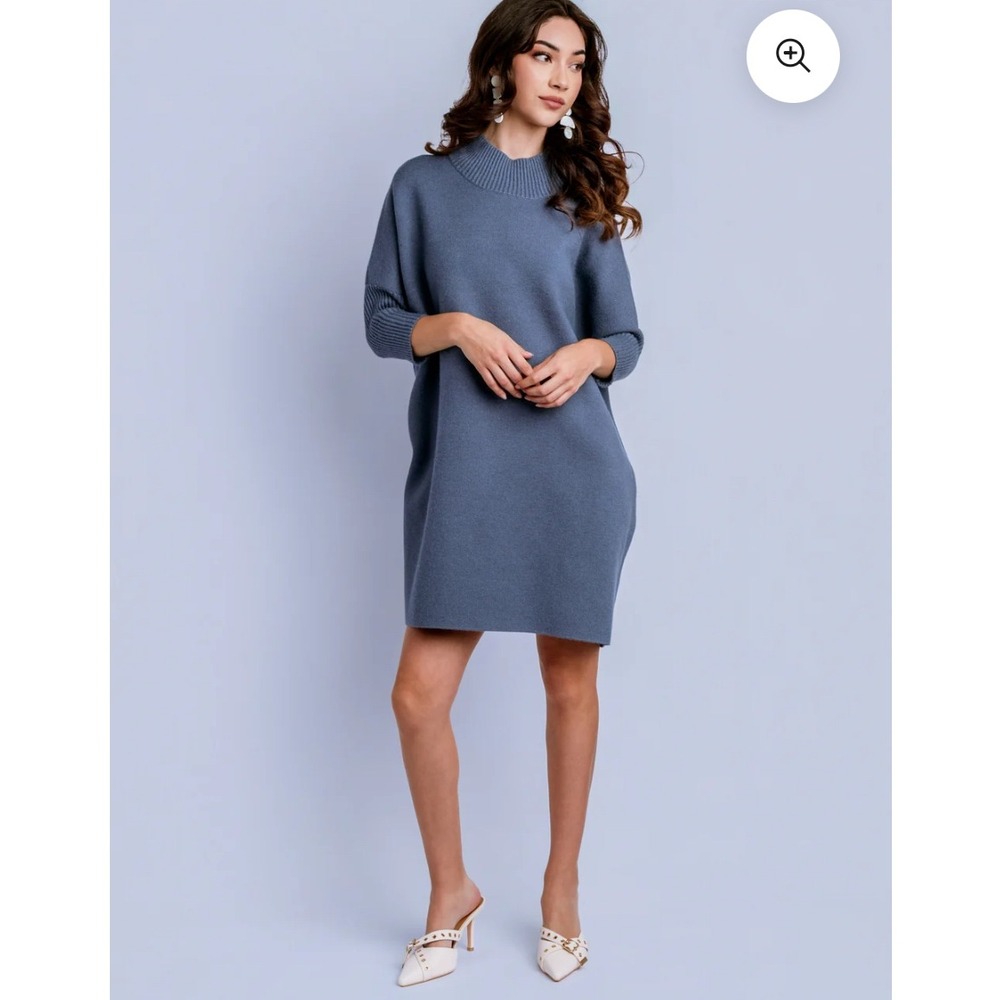 Kerisma Aja Sweater Dress Women O/S Blue Mock Neck Oversized Angora LUXE ❤️
